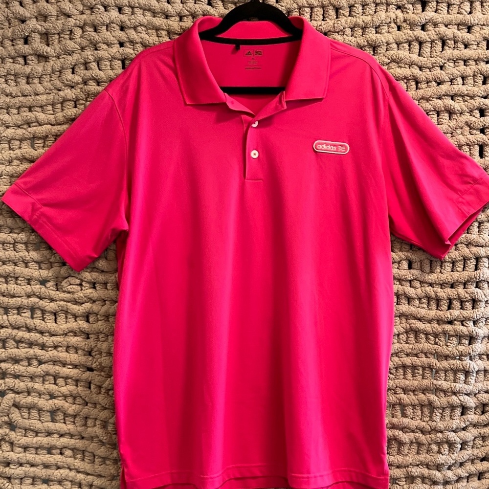 Adidas Men’s. Instant Pink Golf Polo Shirt Athletic Style Size XL